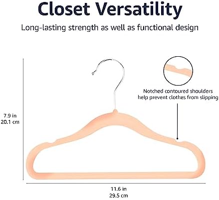 Amazon Basics Kids Space Saving Velvet Non-Slip Clothes Hangers with Shoulder Notches for Infant and Toddler, 11.6", Blush, 50-Pack - Image 4