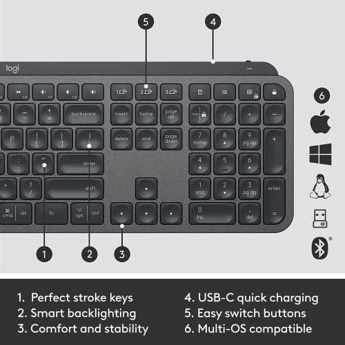 Logitech MX Keys Combo for Business Keyboard and Mouse - Graphite | For Business, full size, includes keyboard palm rest, Bluetooth, Logi Bolt, quiet clicks, Windows/Mac/Chrome/Linux compatible - Image 7