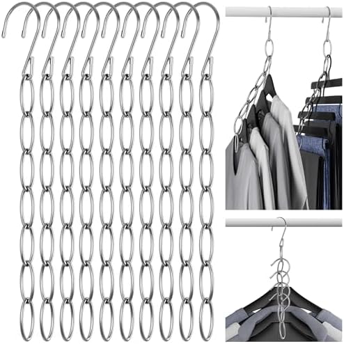 NiHome Space Saving Hangers 10-Pack, Metal Closet Organizer with Safety Cap | 7-Loop Retractable Design Chain Hanger for Compact Storage, Ideal for Travel,Dorm & Office, Wrinkle-Reducing for All Garments by NiHome