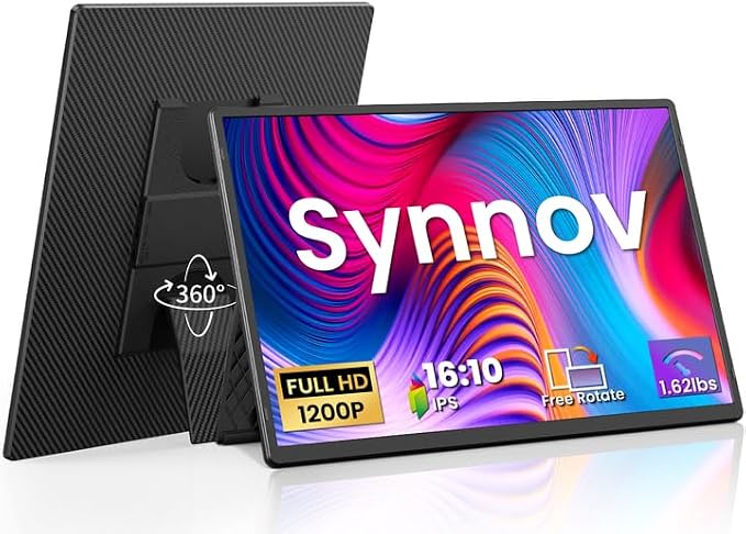 Synnov Portable Monitor, 16" 1200P FHD Laptop Screen Extender | 360° Rotating Detachable Stand, Plug & Play Travel Monitor, Ultra-Slim & Zero-Frame Dual Screen, For Wins/MacOS/Android by SynnovLaptopScreenExtender