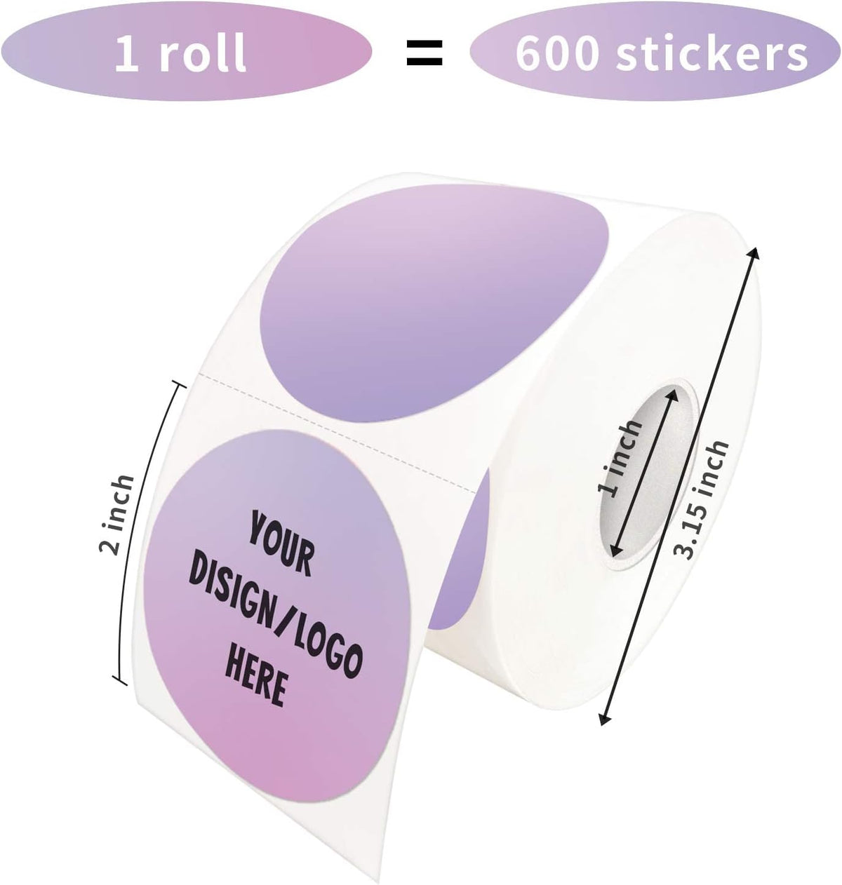 2 Inch Purple Round Thermal Sticker Labels, Self-Adhesive Circle Direct Thermal Labels, Multi-Purpose Roll Sticker Labels for DIY Logo Design, QR Code, Name Tag（ 600 Labels，1 Roll） - Image 2