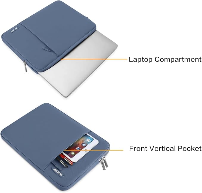 MOSISO Laptop Case 14 inch, Laptop Sleeve Bag with Pocket | Compatible with HP Lenovo Dell ASUS Acer, HP Stream, Dell Latitude, Polyester Vertical Computer Bag, Steel Blue - Image 2