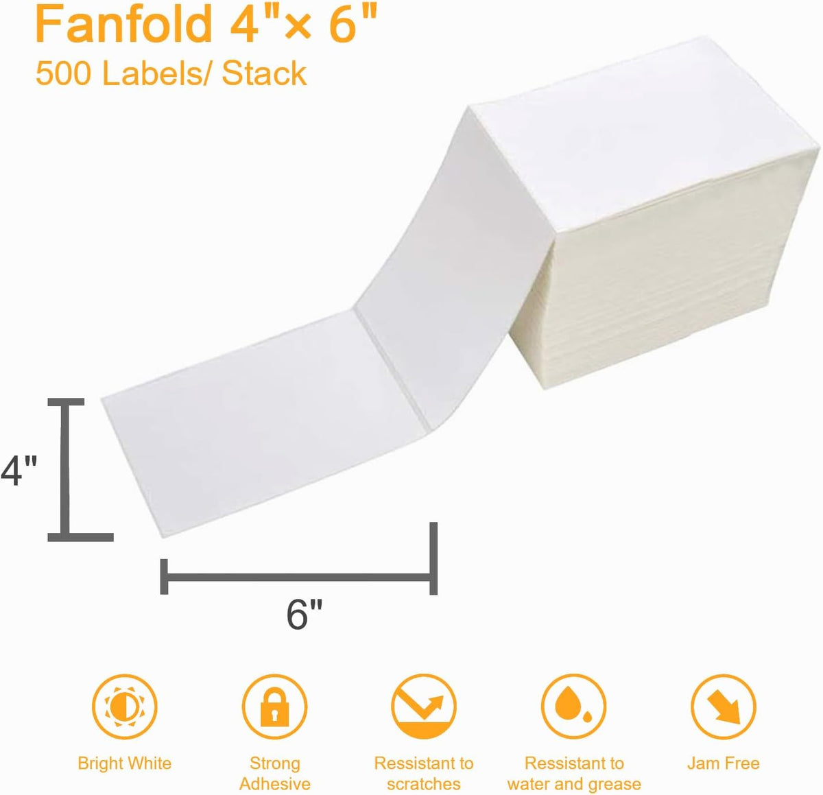 【2000 Labels/4 Stacks】 Labelebal 4" x 6" Fanfold Direct Thermal Labels (101mm x 152mm) Shipping Address Mailing Postage Labels Compatible for Zebra & Rollo Printer Adhesives (500 Labels/Stack) - Image 3
