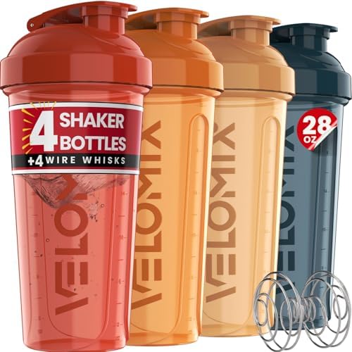 VELOMIX 4 Pack 28oz Protein Shaker Bottle for Protein Mixes, Amber Drift by VELOMIX