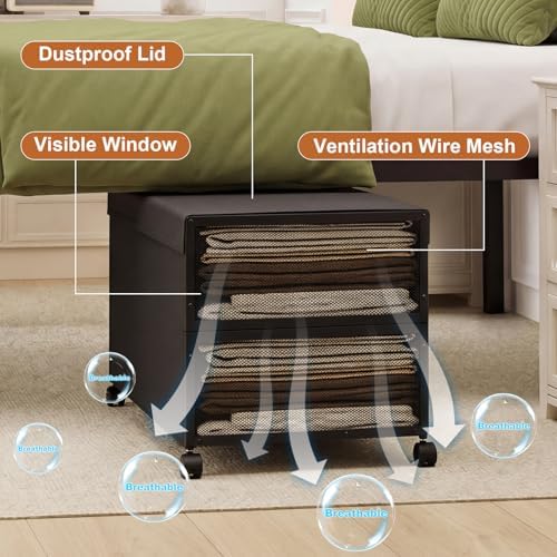 Fokyfok 2Pack Under Bed Storage Containers,16 inch Height,31 inch Long | Under Bed Shoe Storage,Underbed Storage with Wheels,Large Rolling under bed Clothes Storage Drawers,Lid,Dorm Tall,Black - Image 6