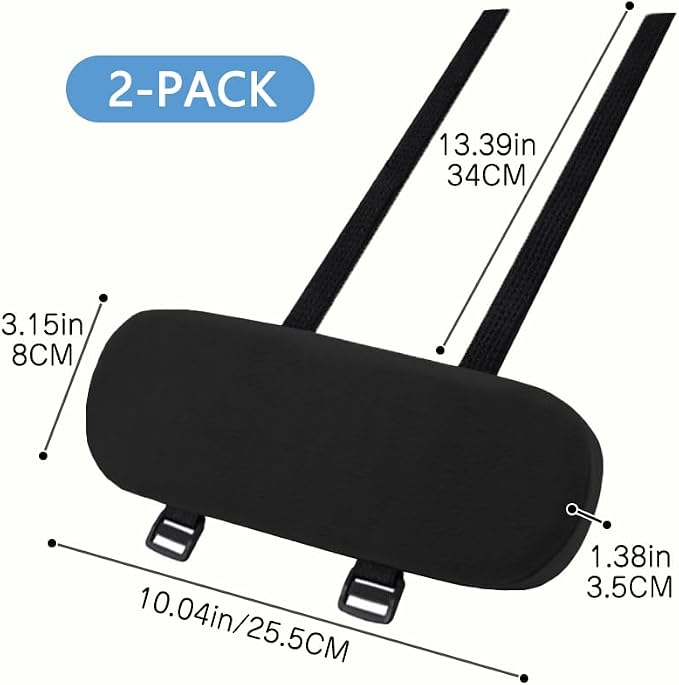 Office Chair Armrest Covers – Memory Foam Armrest Pads Ergonomic Forearm Support Pillow with Non-Slip Cushion for Office Chairs Gaming Chairs Wheelchairs (Black, Set of 2) - Image 2
