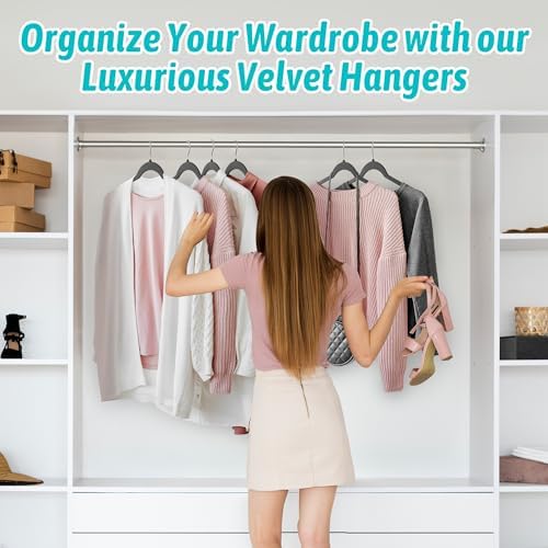 Sishynio Velvet Hangers 100 Pack, Non-Slip Slim Felt Clothes Hangers Black | Space-Saving Closet Organization; Flocked Surface; 360° Swivel Hooks; For Shirts, Coats, Dresses, Blouses - Image 7