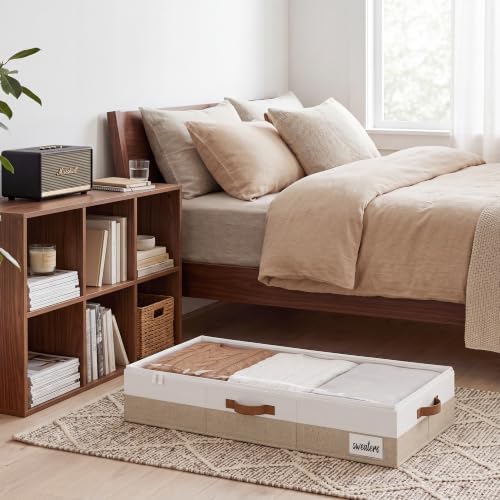StorageWorks 6 Inch Low Profile Under Bed Storage Containers with Clear Lid | Reinforced Structure, Resists Sagging, Handles & Label Holder, Foldable Stackable Closet Storage for Clothes, Blankets, Toys - Image 5