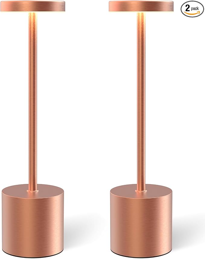 Cordless Table Lamps Rechargeable Set of 2, Portable LED Desk Lamp, 5000mAh Battery Powered Wireless Table Light - 3 Color Dimmable Lighting for Restaurant Dining Patio Outdoor Bedroom(Rose Gold) by Swinerton