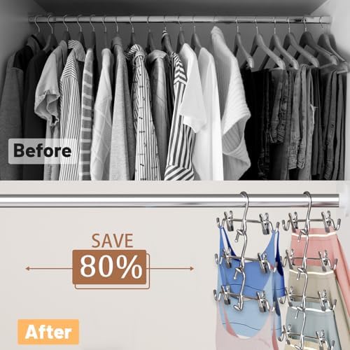 Pants Hangers Space Saving,Stackable Skirt Hangers with Clips, Hanging Closet Organizer and Storage,Clothes Hangers, College Dorm Essentials Apartment Essentials- 24 Pack - Image 2
