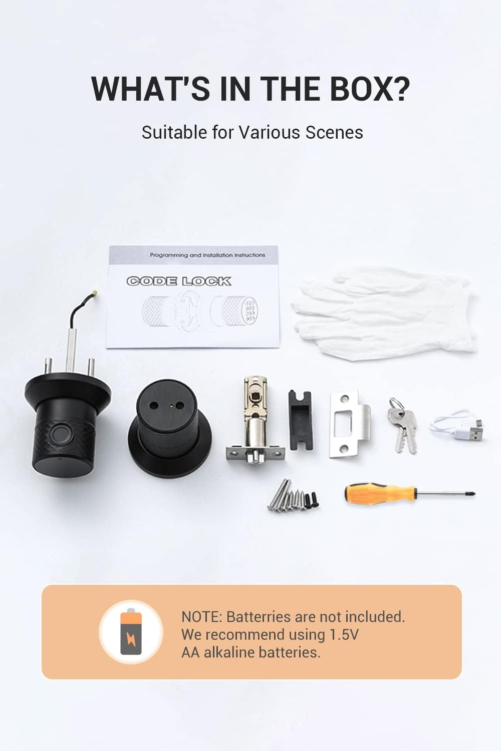 Buoan 4-in-1 Smart Fingerprint Door Knob with Keypad, Black - Image 8