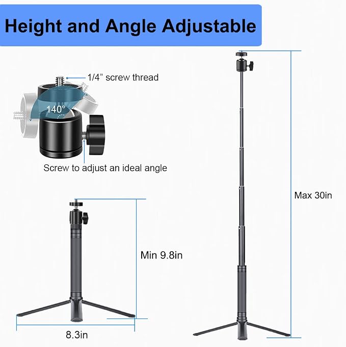 JCWINY 30" Tall Webcam Stand Tripod Extendable Desktop Tabletop Webcam Tripod Web camera Mount Aluminum Desk Tripods Stand for Logitech Brio Webcams C925e C922x C930e C922 C930 C920 C615 iPhone Camera - Image 3