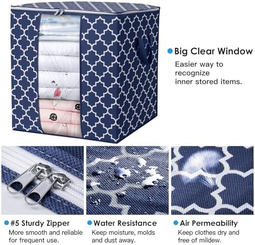Storage Bags 2 Pack 100L Clothes Organization and Storage Containers | Large Blanket for Comforters,Bedding, Foldable Organizer with Reinforced Handle, Clear Window, Sturdy Zippers, Blue - Image 3