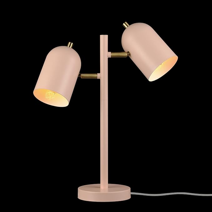 Globe Electric 30290 19" 2-Light Desk Lamp, Matte Pink, Brass Accents, 2.1A USB Port, On/Off Rotary Switch on Each Shade, Reading Light, Dorm Room Essentials, Lamps for Living-Room, Office Décor - Image 2