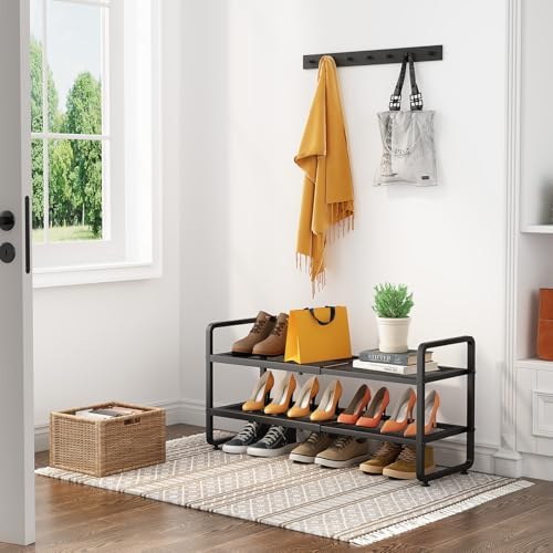 Expandable Metal Shoe Rack for Closet, Entryway & Garage, 2-Tier, Black | Adjustable Height for Boots, Stackable Design, Dense Mesh Shelves for Heels, Fits Small Spaces, Apartments and Rentals - Image 2