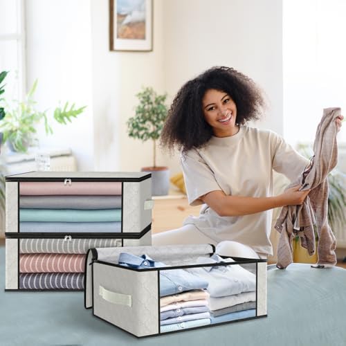 HomeHacks 8-Pack Clothes Organizer Storage Bags, 35L Storage Bins, White | Foldable Storage Box Container with Zippers, Clear Window, Reinforced Handles for Closet, Dorm, Pillows, Bedding, Sweater - Image 7