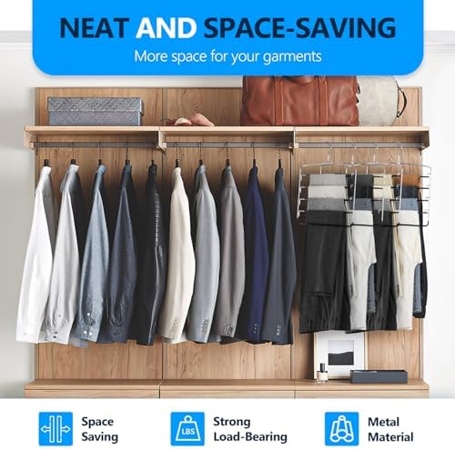 Pants Hangers 9 Pieces,5 Tier Closet Organizers and Storage Clothes Hanger,Hangers Space Saving with Swing Arm,Multiple Metal Hanger Clothes Organization for Pants Trousers Jeans Leggings Slacks - Image 4