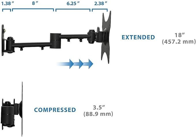 Mount-It! Full Motion TV Wall Mount Bracket for 13-42” Screens – 18" Articulating Arm, Quick Release Plate, Tilt Swivel Rotate, Anti-Theft Lock, Single Stud Install, Supports 44 lbs, VESA 75–200 - Image 3