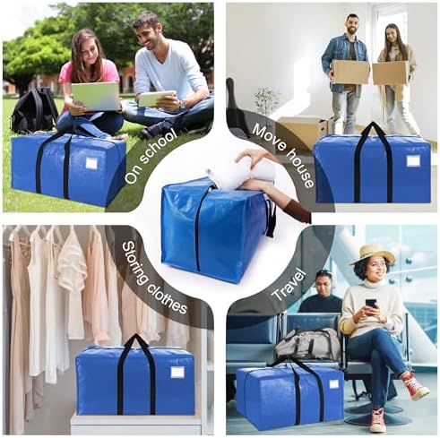 VELVETSURE Heavy Duty Extra Large Moving Bags W/Backpack Straps - Strong Handles & Zippers, Storage Totes For Space Saving, Fold Flat, Alternative to Box and Bin (Set of 6, Multicolor) - Image 6
