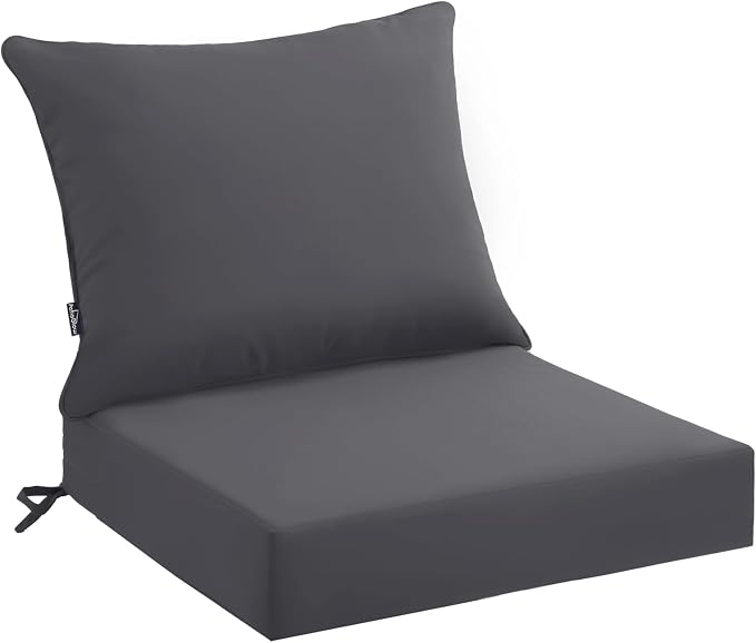 PatioGlow Outdoor Seat Cushion Set 24 x 24 x 4 Inch, Waterproof & Fade Resistant Patio Furniture Cushions with Removable Cover and Ties, Thick Deep Seating Pads for Outside Chair Sofa Couch, Grey by CushionHavenfortheOutdoors
