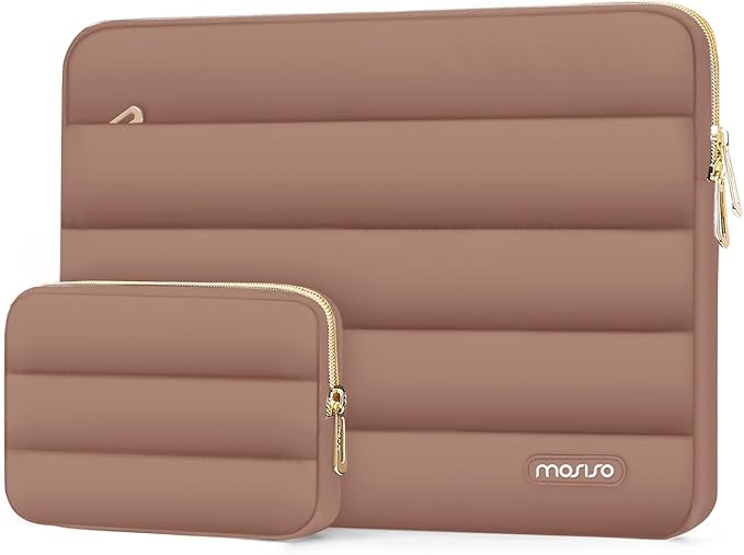 MOSISO Laptop Case 13.3 inch,13-13.3 inch Puffy Laptop Sleeve Carrying Case | Compatible with MacBook Neo/Air 13.6/Pro 13/14, HP Dell ASUS Lenovo, Polyester Horizontal Bag with Small Case, Mocha by MOSISO