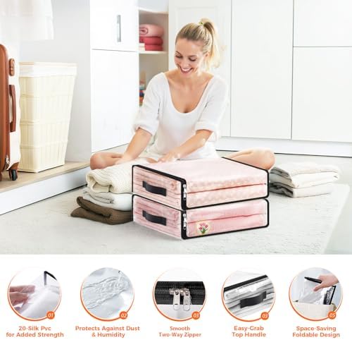 SpaceWhisper Clear Sheet Storage Bags, 8 Pack, 15.7 x 13.8 x 3.9 in | Sheet organizers and storage, zippered closure, thick plastic, reinforced handles, clothes, blankets, under-bed storage - Image 3