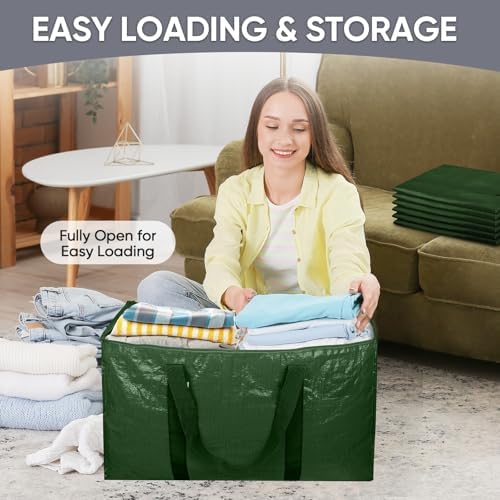 TICONN 4 Pack Extra Large Moving Bags Heavy Duty with Zippers & Carrying Handles, Durable Storage Bags Moving Boxes for Closet Organizers and Storage (4 Pack, Olive) - Image 7
