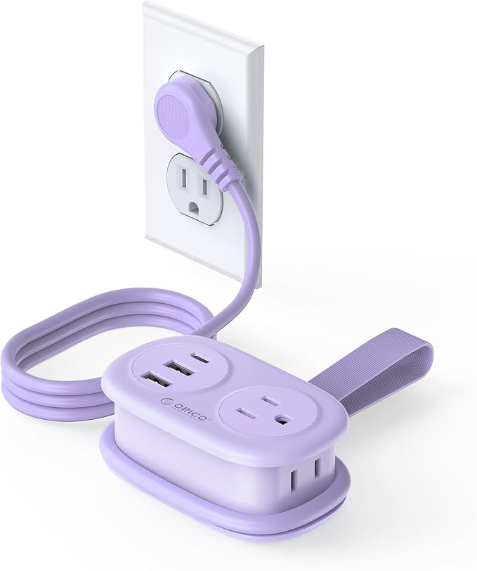 ORICO Cruise Approved Power Strip for Travel, 5 in 1 Extension Cord | with 2 AC Outlets 2 USB-A and 1 USB-C Ports , 3.7 ft Flat Plug Wrap-around Power Strip for Cruise Office, Hotel, Home by ORICO
