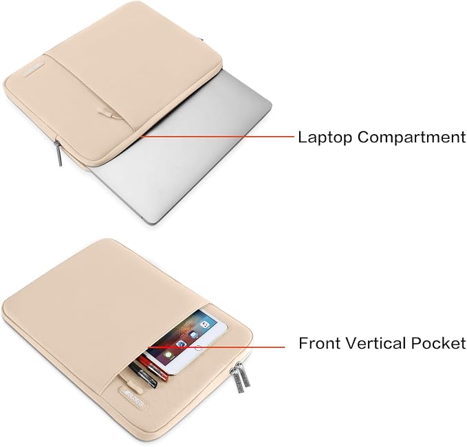 MOSISO Laptop Case 15 inch, Laptop Sleeve Bag with Pocket | Compatible with MacBook Air 15 inch M5 M4 M3 M2 2026-2023, Dell XPS, Polyester Vertical Computer Bag, Apricot - Image 2