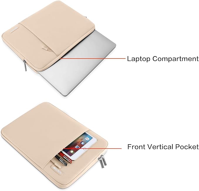 MOSISO Laptop Case 16 inch, 15-15.6 inch Laptop Sleeve Bag with Pocket | Compatible with MacBook Pro 16 M5 M4 M3 M2 M1, HP Acer Dell Lenovo ASUS, Polyester Vertical Computer Bag, Apricot - Image 2