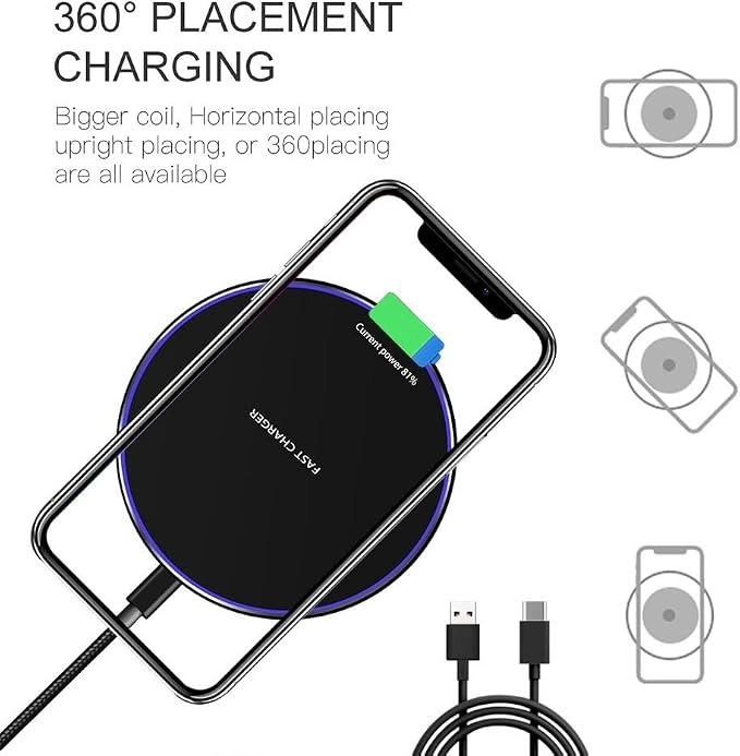 Fast Wireless Charger,20W Max Wireless Charging Induction Pad,Black | Metal Frame Ultra Slim Design,[20W SUPER Fast Charging] Compatible with iPhone 17-11/Airpods,Samsung Galaxy/Buds,LG/Pixel - Image 6