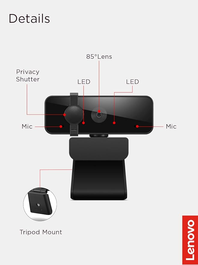 Lenovo 310 FHD Webcam, 1080p, FHD Resolution @30 FPS, Plug-and Play USB Connectivity, 1.8M Cable, 2 Integrated Microphones, External Privacy Shutter, Black - Image 9
