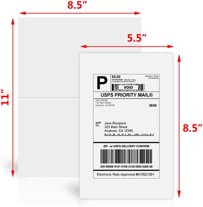 9527 Product Half Sheet Self Adhesive Shipping Labels for Laser & Inkjet Printers White Blank,2 Labels per Sheet (300 Lables) - Image 2
