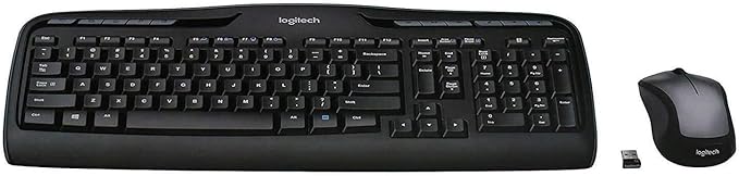 Logitech MK335 Full Size Quiet Wireless Keyboard Mouse Combo - Black/Silver | Full size low-profile quiet keyboard, full size ambidextrous contoured mouse with rubberized side grips, Windows ChromeOS by Unknown