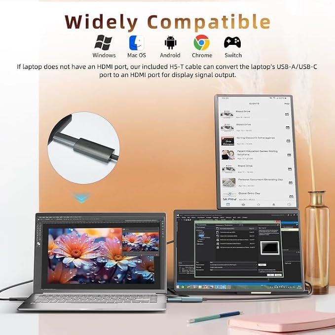 ROYY 2.5K Laptop Screen Extender, 16" Triple Detachable Portable Monitor | 2560x1600P QHD, 100% sRGB, 350 CD/㎡, One cable plug & play, Multi screens compatible with Windows/Mac/Android/Switch/PS - Image 6