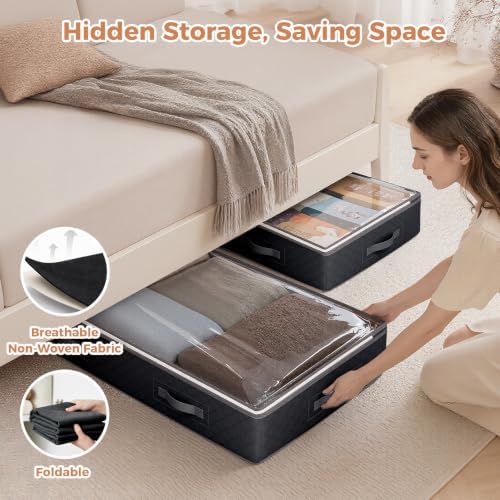Budding Joy 95L Under Bed Storage, 4 Pack Closet Organizers Black | Underbed Storage Bags for Blankets, Towels, Comforter, Sweaters, Linen Sheets, Wrapping Paper - Image 6