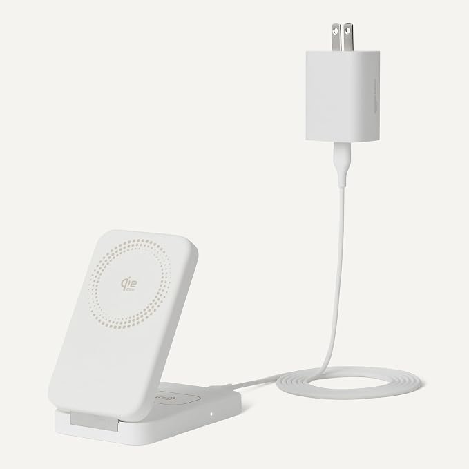 Amazon Basics MagSafe Compatible Wireless Charging Station, 25W Max. Fast Charging Qi2.2 Certified 2-in-1 Charger, Foldable Stand for iPhone 17/16/15/14/13/12 & AirPods, with 45W Max. Adapter, White - Image 5
