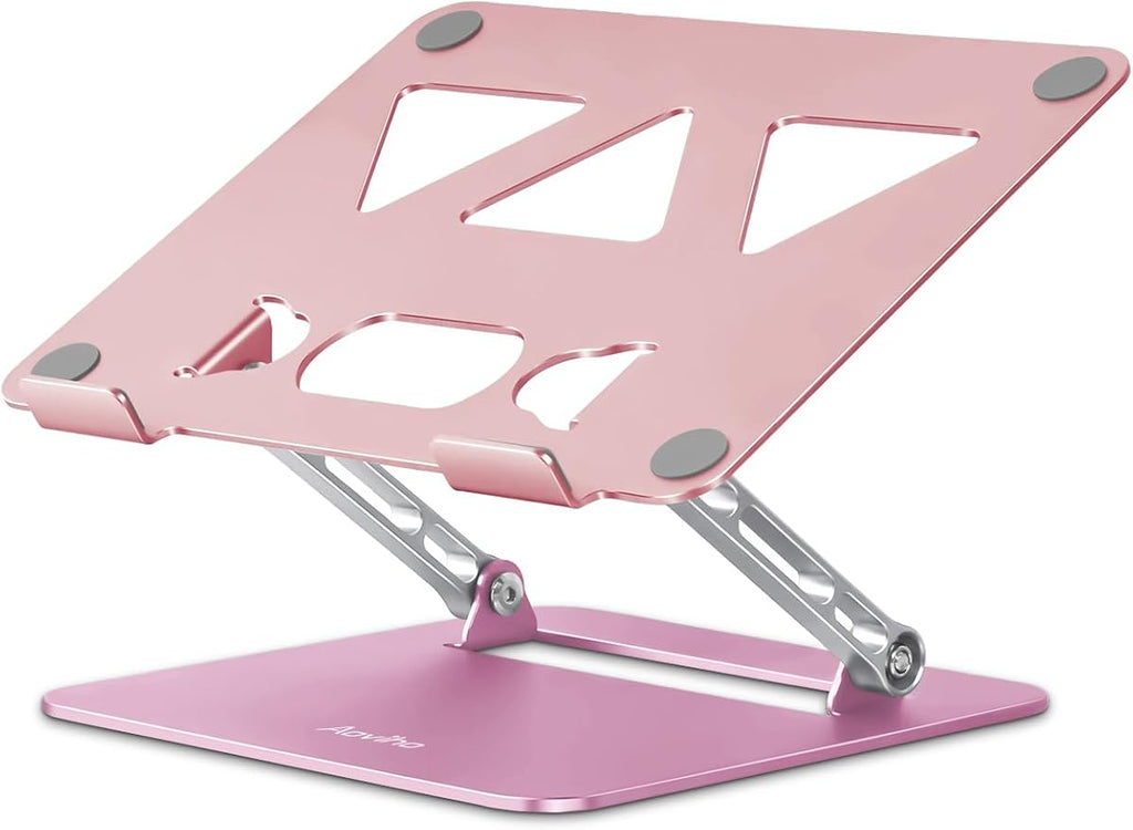 Aoviho Adjustable Laptop Stand for Desk,Portable Laptop Stand Holder and Riser,Foldable Aluminum Notebook Computer Stands for MacBook Air Pro HP Lenovo Dell Samsung, 10-15.6 inch,Blush Rose Silver by Aoviho