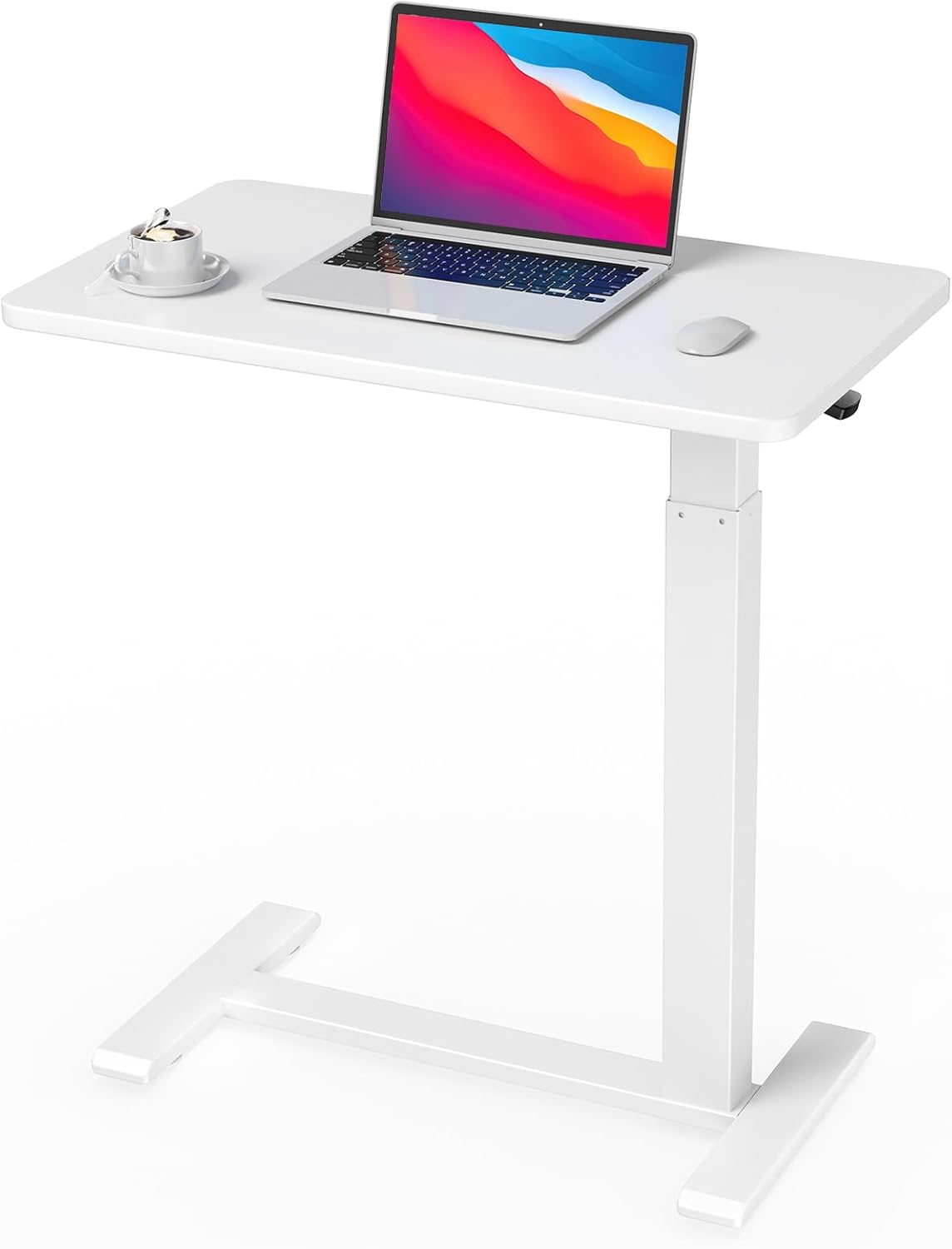 Ywin Hospital Bedside Table with Wheels, Pneumatic Lift, White by Ywin