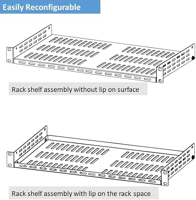 Aeons 1U Universal Server Rack Shelf Vented Rackmount Cantilever Shelf 10" Deep, for 19” IT Network AV Equipment, Customizable Adjustable Lip, 2-Pack - Image 4