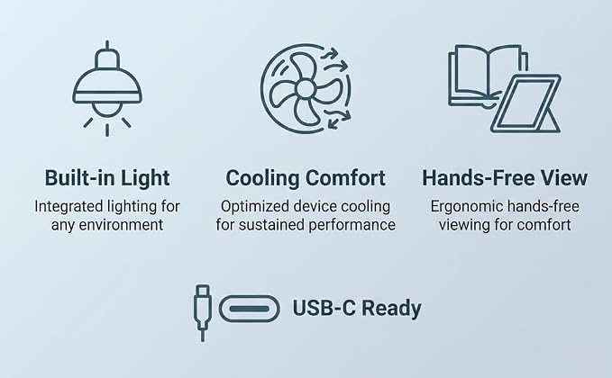 USB-C LED Light Foldable Lap Desk with LED Lamp, Cooling Fan & Book Stand — Portable Bed Laptop Table with Side Drawer, Phone & Tablet Holder, Fast Charging Port - Image 8