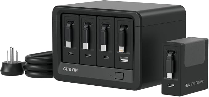 12-in-1 Desktop Charging Station with 3 Retractable Type-C Charger Blocks, 1 Micro Charger and 1 Lightning Charger, 4 USB C Ports, 160W Fast Charging Hub with 33.5in Cable for Multiple Devices by GITRYIN