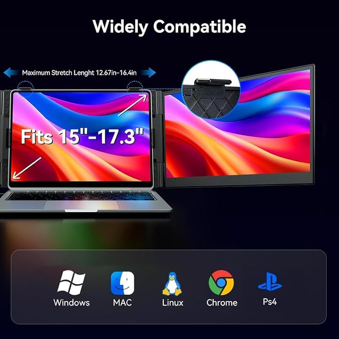15.3" Laptop Screen Extender Portable, One Cable Connection Double Laptop Monitor FHD 1080P IPS, Ultra Thin Dual Monitor for 13-17" Laptops, Plug&Play Compatiable with Win/Mac/Chrome/Android/Switch - Image 5