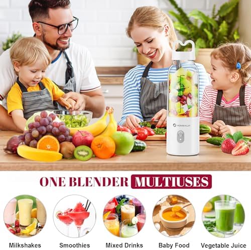 2PCS Portable Personal Blender 17 OZ/500 ML Juicer, 175W Personal Size Blender, Ideal for Smoothies, Ice Blending, Juicing, and Food Processing, Compact, Convenient, and Versatile（Blue&White） - Image 4