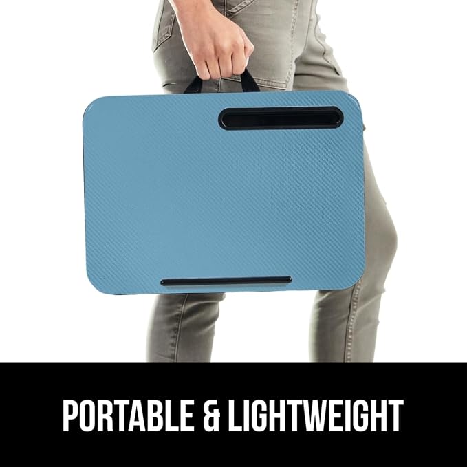 GORILLA GRIP Laptop Lap Desk with Phone Holder, Pillow Cushion Desks Fit Laptops up to 15.6", Tray Ledge Keep Computers in Place, Portable Travel Workstation Essentials for Home, Dorm Room, Blue - Image 8
