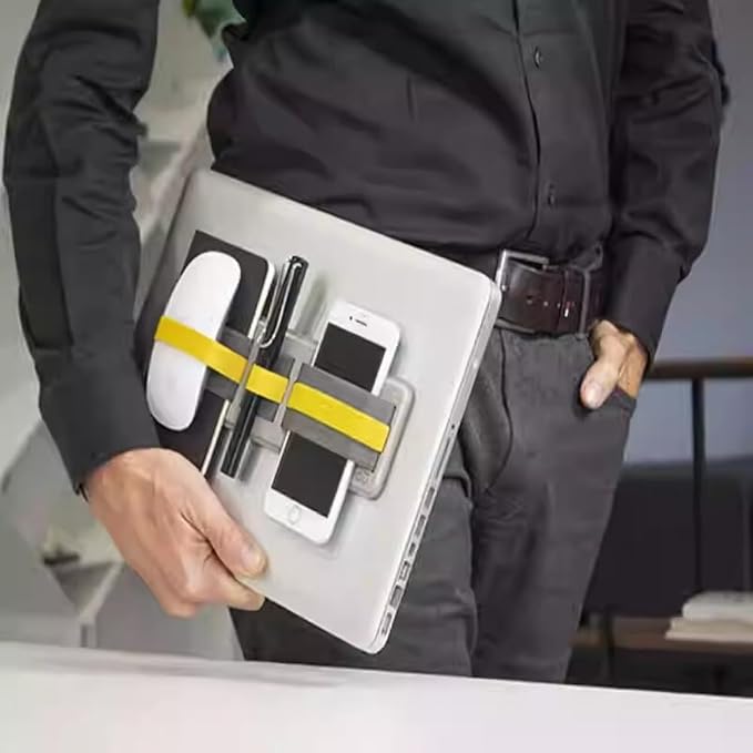 3-Pocket Adhesive Hard Drive Holder for Laptop, Mouse Holder for Laptop, SSD, USB Drive, Mouse, Cables (Yellow) - Image 6