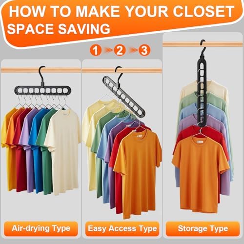 Magic Space Saving Hangers,7 Pack Multi-Functional Closet Organizers | 9-Hole Cascading Hanger, College Dorm Room Essentials for Guy, Heavy Duty Wardrobe Clothes Drying Rack for Shirt Multi Color - Image 5