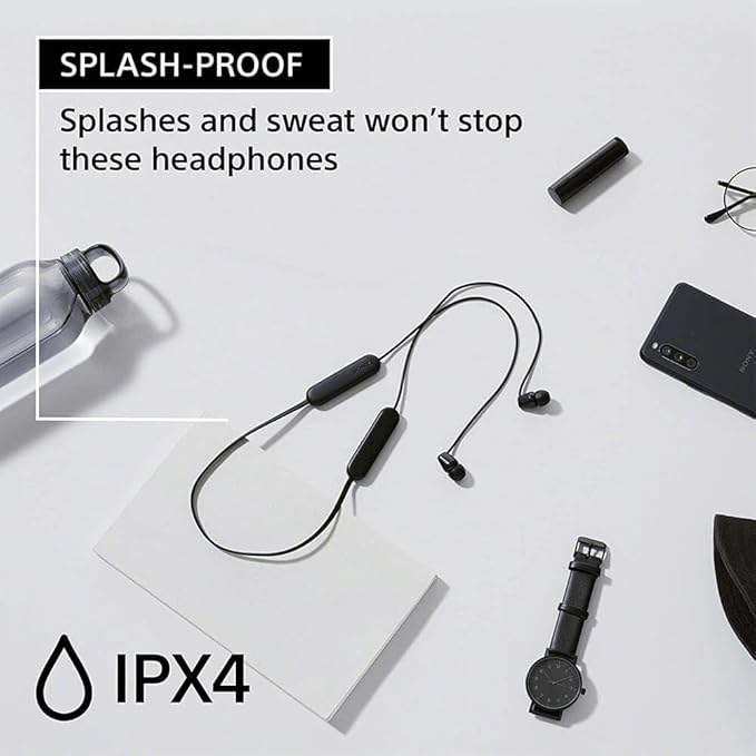 Sony WI-C100 Wireless in-Ear Bluetooth Headphones with Built-in Mic, Black | Up to 25 Hrs of Battery, Clear Hands-Free Calling, Easy Button Operation, Flexible Neckband, IPX4 Water Resistant - Image 4