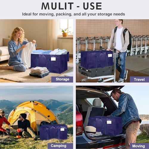 8 Pack-Extra Large Heavy Duty Moving Bags - Waterproof Storage Totes with Handles & Zippers, Foldable for College Dorm, Storage (Dark Blue) - Image 7