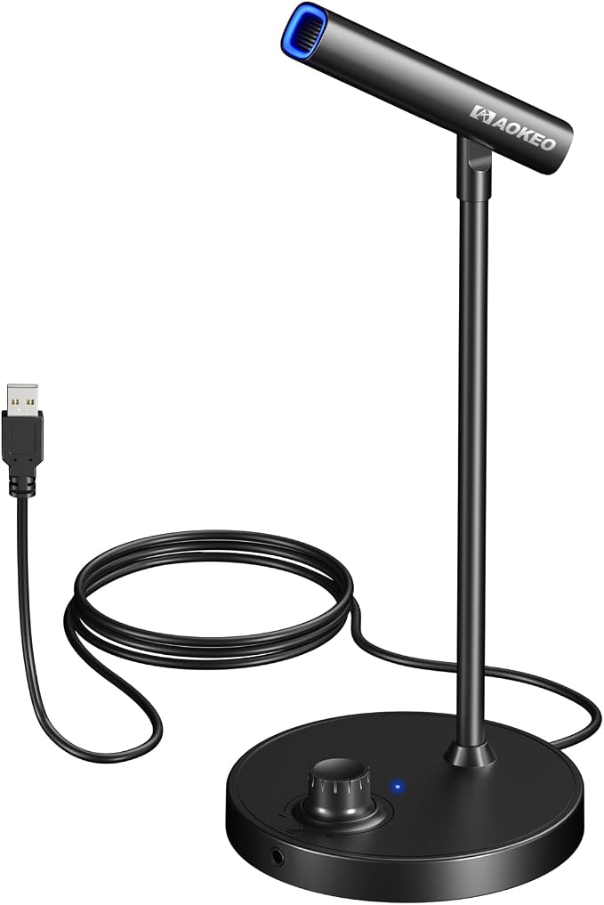 USB Desktop Microphone, Computer Microphone for PC with Noise Cancellation & Click to Mute Function for Recording, Gaming, Podcasting, Streaming, YouTube, Mac, Laptop by Aokeo